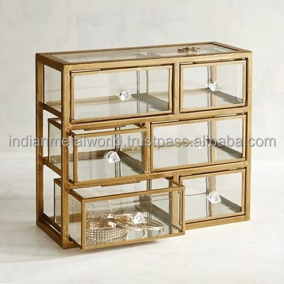 Small glass and metal jewelry new arrival small glass jewellery box with rose gold edges wholesale suppliers