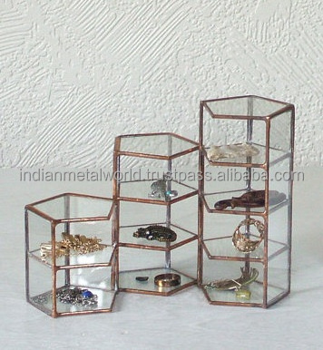 Clear Glass Jewelry Box with golden edges Suppliers of modern metal and glass jewelry storage boxes wholesale