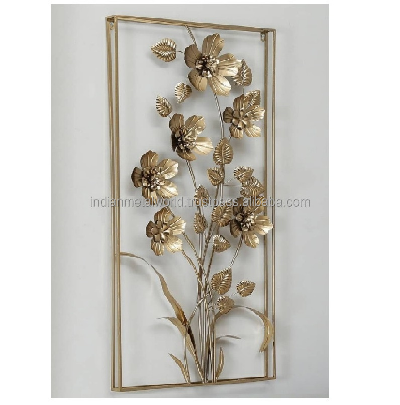 Metal Wall Flowers Golden & white With Frame work Pacific look Hot Sale 2021