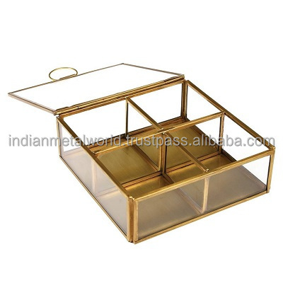 Golden Polished metal with clear glass jewelry box for gifting wholesale modern Classical jewelry box for sale