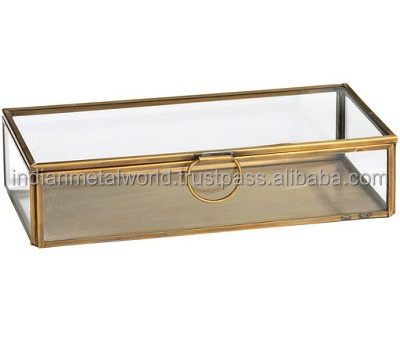 Golden Polished metal with clear glass jewelry box for gifting wholesale modern Classical jewelry box for sale