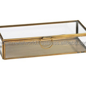 Golden Polished metal with clear glass jewelry box for gifting wholesale modern Classical jewelry box for sale