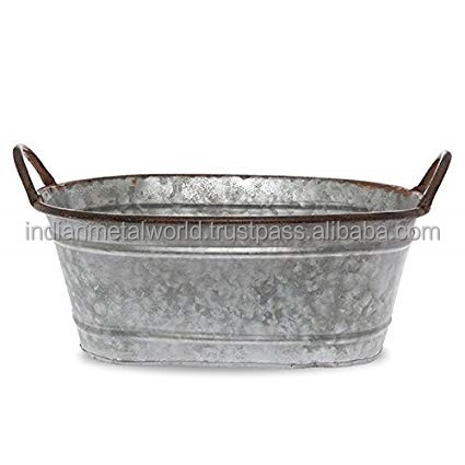 Huge galvanized metal planters rustic iron garden planter with handles best price metal round big tubs for garden decor