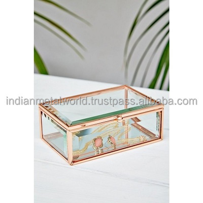 Square shape Small Glass and metal jewelry New Arrival Small Glass Jewellery Box With Gold Edges wholesale