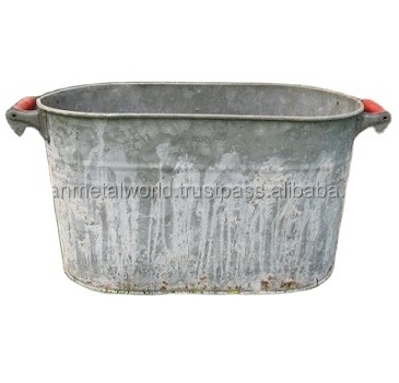 Huge galvanized metal planters rustic iron garden planter with handles best price metal round big tubs for garden decor