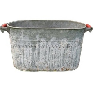 Huge galvanized metal planters rustic iron garden planter with handles best price metal round big tubs for garden decor