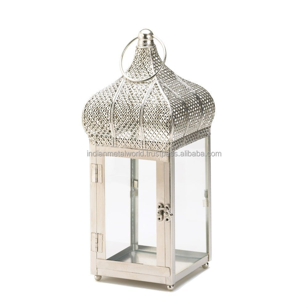 rose gold Square Vintage Gold Metal Glass Wholesale Moroccan Lantern hot sale 2021