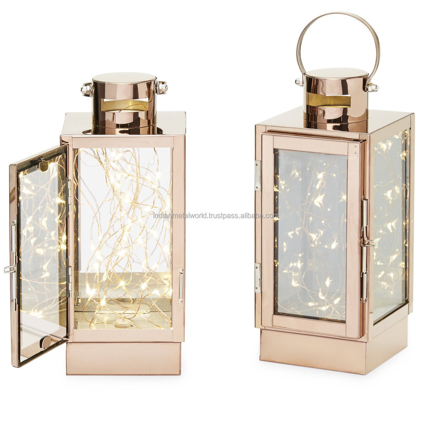 rose gold Square Vintage Gold Metal Glass Wholesale Moroccan Lantern hot sale 2021