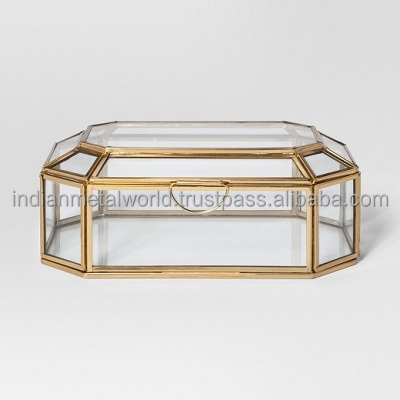 Clear Glass Jewelry Box with golden edges Suppliers of modern metal and glass jewelry storage boxes wholesale