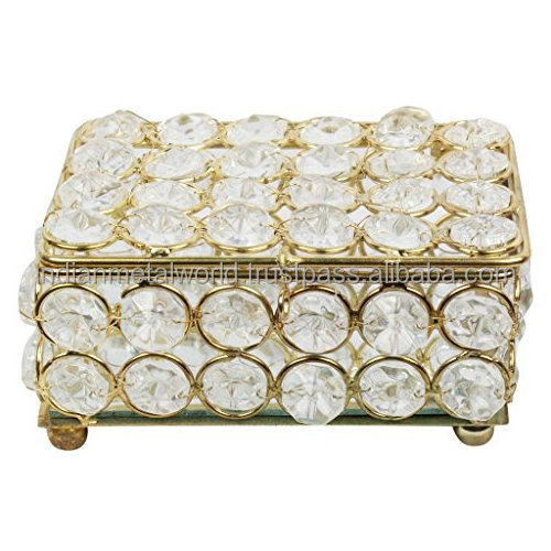 Golden Polished metal with clear glass jewelry box for gifting wholesale modern Classical jewelry box for sale