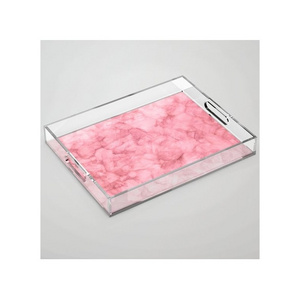 Standard design Pink and white marble acrylic tray high quality acrylic tray for home decor acrylic food serving tray