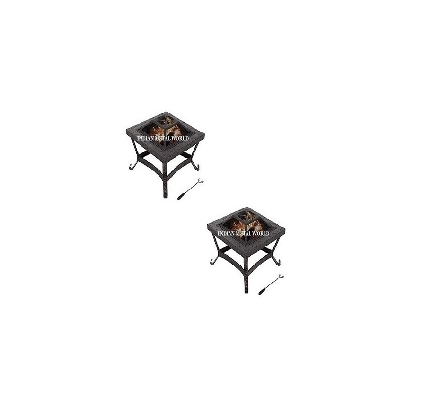 Set Of 2 Round Barbecue Fire Pit Wood Burning BBQ Grill Outdoor Camping Fireplace Fire Pit At Lowest Price