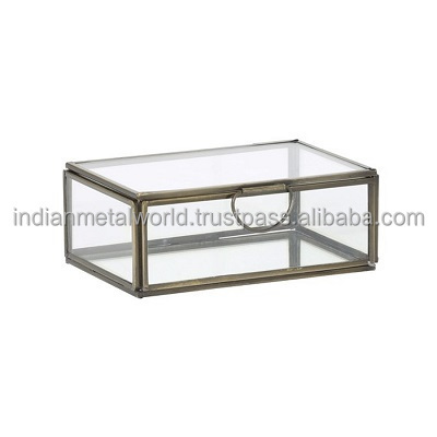 Square shape Small Glass and metal jewelry New Arrival Small Glass Jewellery Box With Gold Edges wholesale