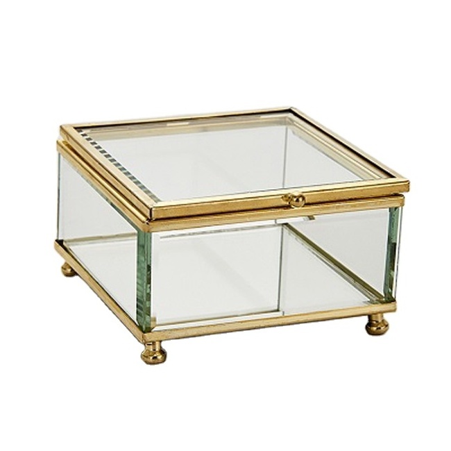 Square shape Small Glass and metal jewelry New Arrival Small Glass Jewellery Box With Gold Edges wholesale