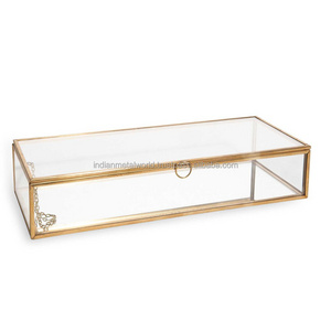 Clear Glass Jewelry Box with golden edges Suppliers of modern metal and glass jewelry storage boxes wholesale