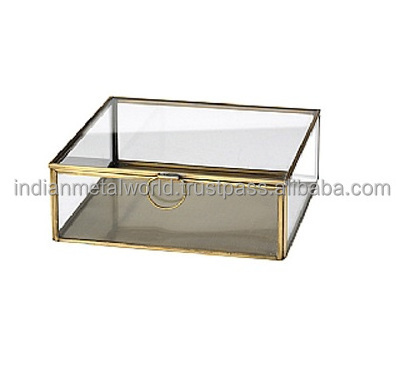 Square shape Small Glass and metal jewelry New Arrival Small Glass Jewellery Box With Gold Edges wholesale