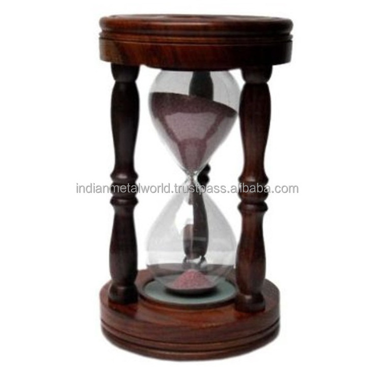 Personalized Handmade Home decor half hour 1 hour office coffee crystal glass hourglass sand timer with wooden stand