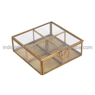 Clear Glass Jewelry Box with golden edges Suppliers of modern metal and glass jewelry storage boxes wholesale