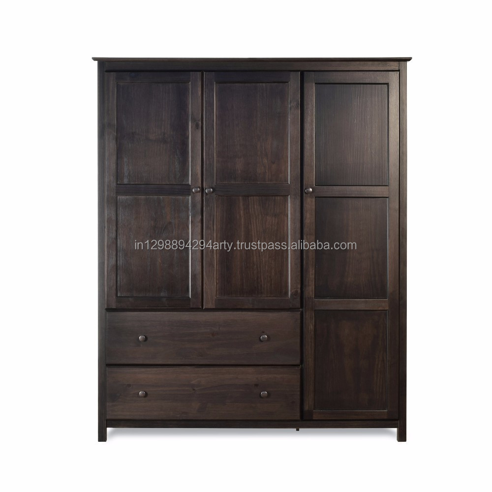 Contemporary Style Solid Wood Bedroom Furniture Three Doors Two Drawers Wardrobe