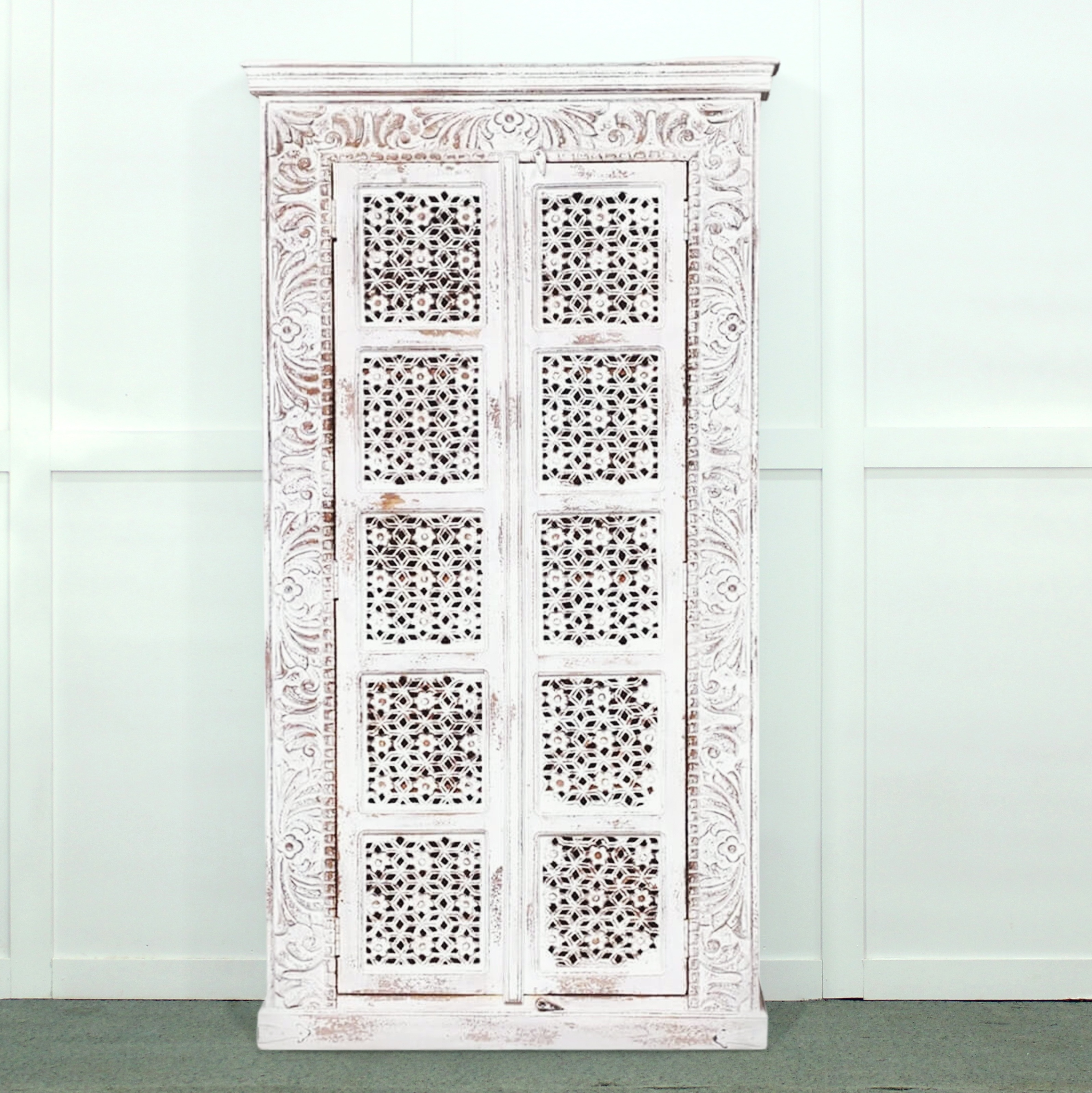 Factory Seller Wardrobe Closet Frame Cabinet Simple Distressed White Mango Wood Item Kitchen Closet Book Case Bookshelf