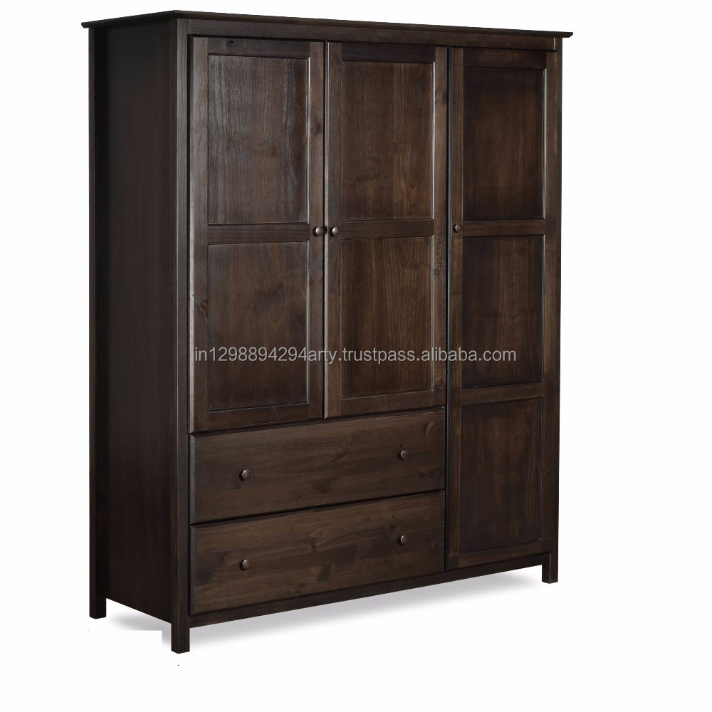 Contemporary Style Solid Wood Bedroom Furniture Three Doors Two Drawers Wardrobe