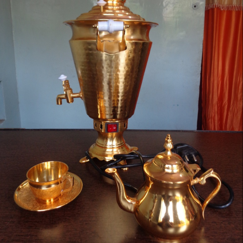 electric stainless steel samovar Turkish tea copper samovar 4 liter Stainless Chrome Steel Samovar with tea kettle