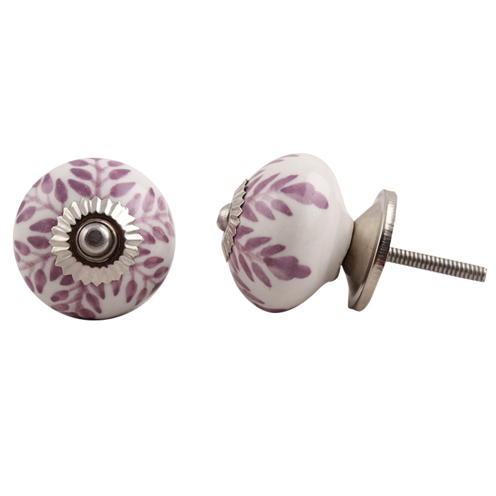 Handmade Designer Purple Ceramic Floral Drawer Knobs Dresser Cabinet Pulls Kitchen Cupboard Door Handles 3.81 cm CK-1255