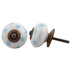 New Latest White Drawer Knobs Ceramic Dresser Cabinet Pulls Turquoise Star Kitchen Cupboard Door Handles Wholesale