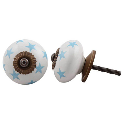 New Latest White Drawer Knobs Ceramic Dresser Cabinet Pulls Turquoise Star Kitchen Cupboard Door Handles Wholesale