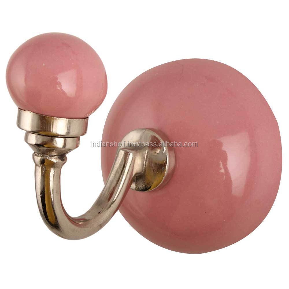 Handmade Premium Quality Ceramic Pink Solid Coat Hooks for Wall Mounted Keys Hat Hangers Holders for Bathroom kitchen Wholesale