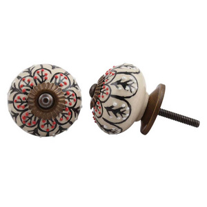 Wholesale Ceramic Decorative Knobs Black and Red Dresser Pulls Flower Furniture Handles Drawer Pull 3.81 cm CK-738