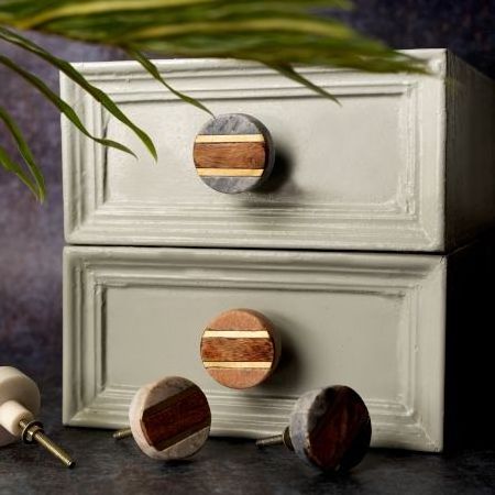 Lot Wooden Stone Dresser Knobs Brown Taupe Shabby Chic Pulls Round Decorative Cabinet Door SFK-113