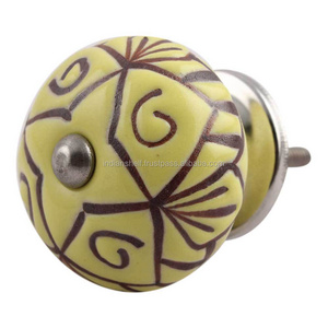 Handmade Decorative Yellow Ceramic Floral Style Drawer Knobs Dresser Cabinet Pulls Kitchen Cupboard Door Handles 3.81 cm Ck-1378