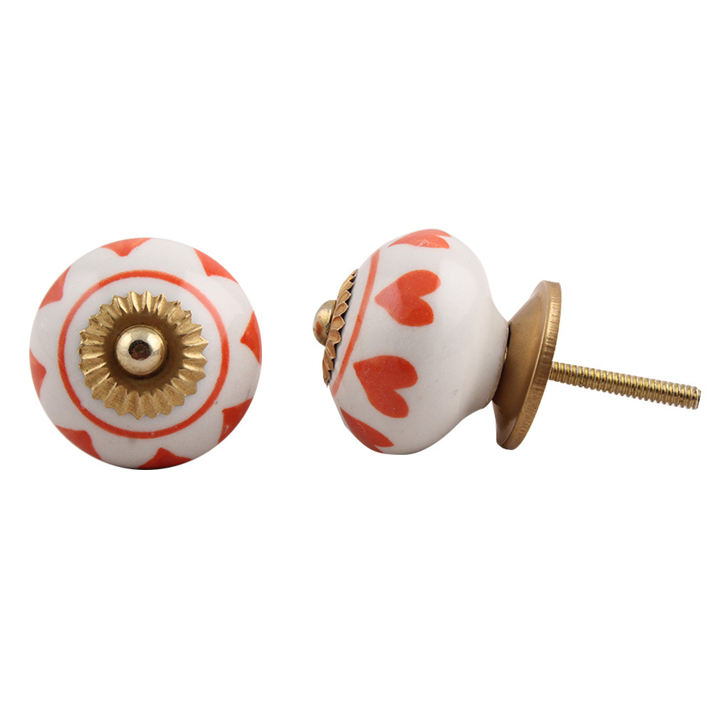 Handmade Designer Orange Ceramic Heart Drawer Knobs Dresser Cabinet Pulls Kitchen Cupboard Door Handles 3.81 cm CK-1236