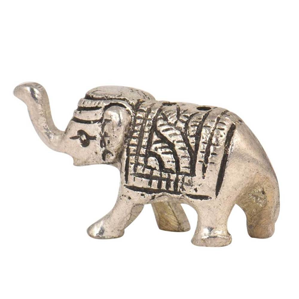 Handmade Silver Brass Incense Holder Standing Elephant Figurine Sculpture With Trunk Up Statue Statement Pieces Decor Gift Items