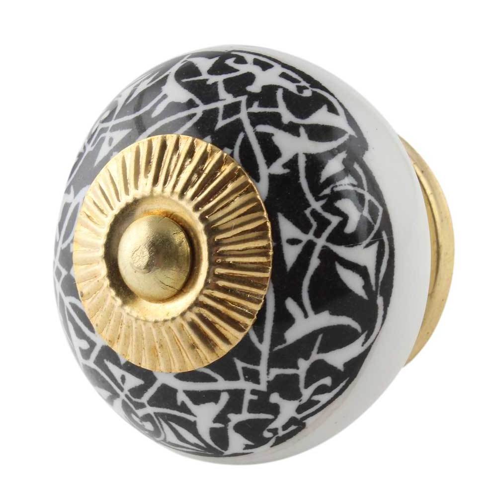 Bulk Ceramic Kitchen Cabinet Knobs Black White Cupboard Wardrobe Pulls Floral  Round Furniture Knobs and HandlesCK-1673