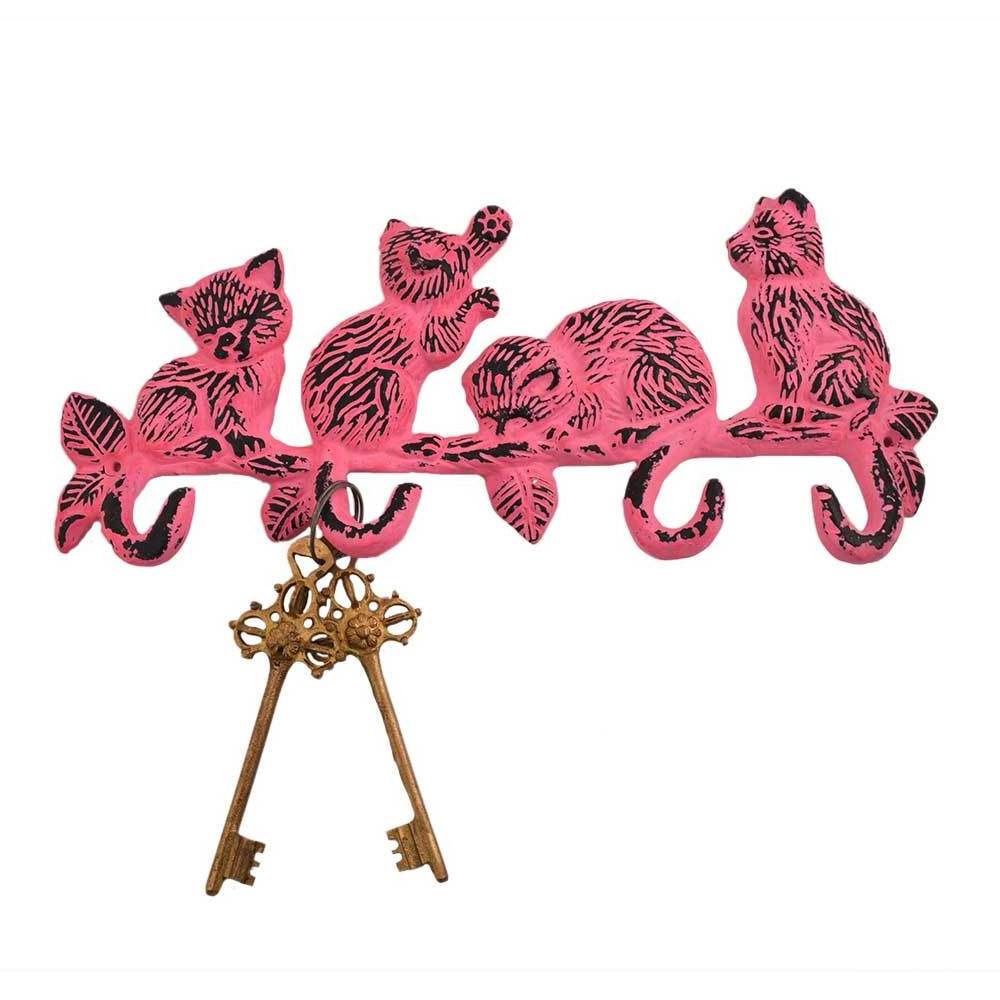 Premium Quality Pink Distressed Cats Towel Hooks Hangers Heavy Duty Hooks for Bags Iron Wall Mounted Clothes Hooks in Bulk