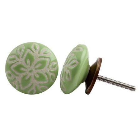 Wholesale Ceramic Cabinet Knobs Green Wardrobe Pulls Etched Farmhouse Drawer Knobs and Pulls CK-1339