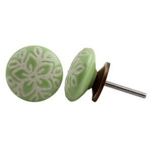 Wholesale Ceramic Cabinet Knobs Green Wardrobe Pulls Etched Farmhouse Drawer Knobs and Pulls CK-1339