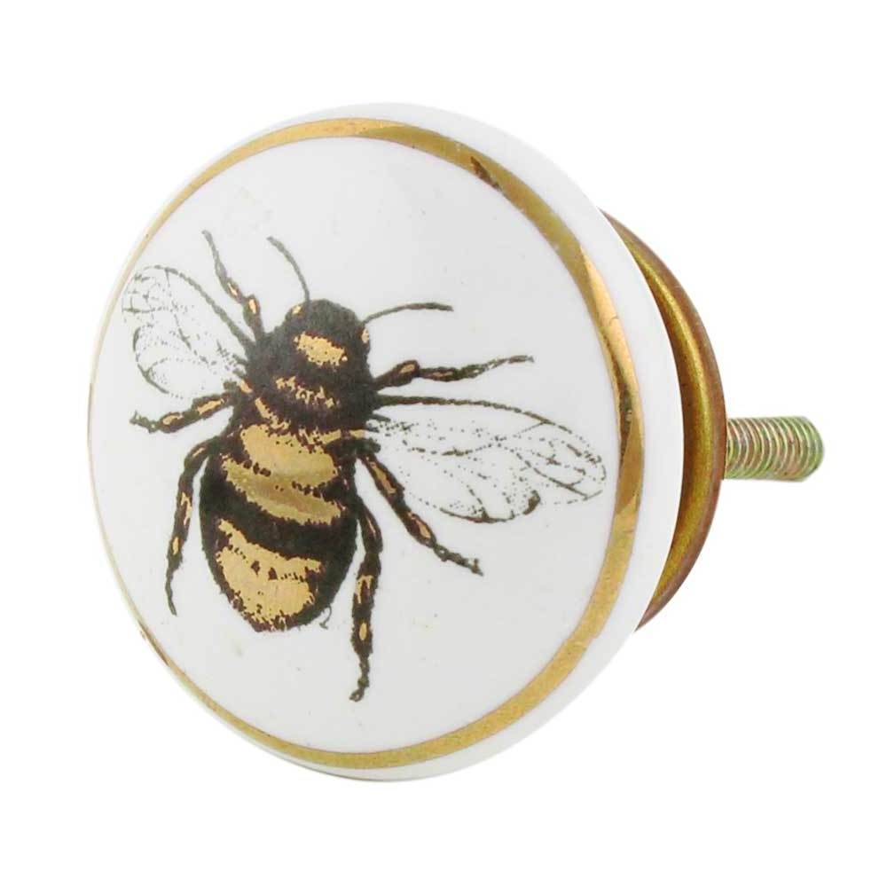 Bulk Ceramic Kids Knobs White Gold Black Shabby Chic Pulls Bumble Bee Door Drawer Wardrobe Pull 3.81 cm KID-169