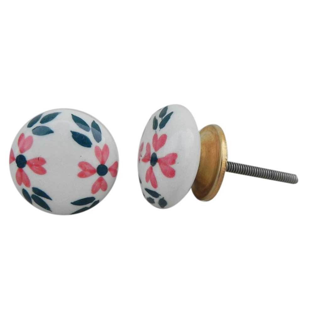 Wholesale Ceramic Knobs Green & Pink Decorative Pulls Floral Nursery Drawer Pull Handles Dresser Knobs  CK-557