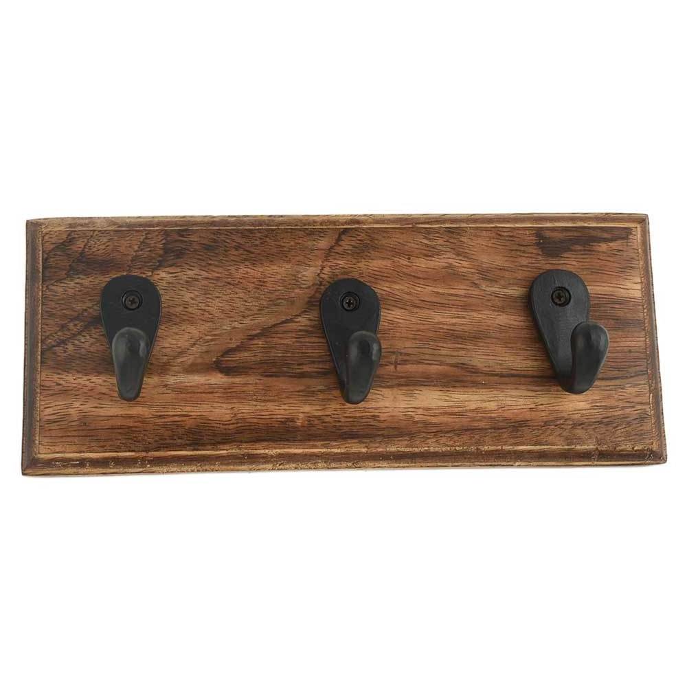 Wholesale Handmade Decorative Wooden Wall Hook For Hanging Clothes With 3 Black Iron Key Hooks For Entryway