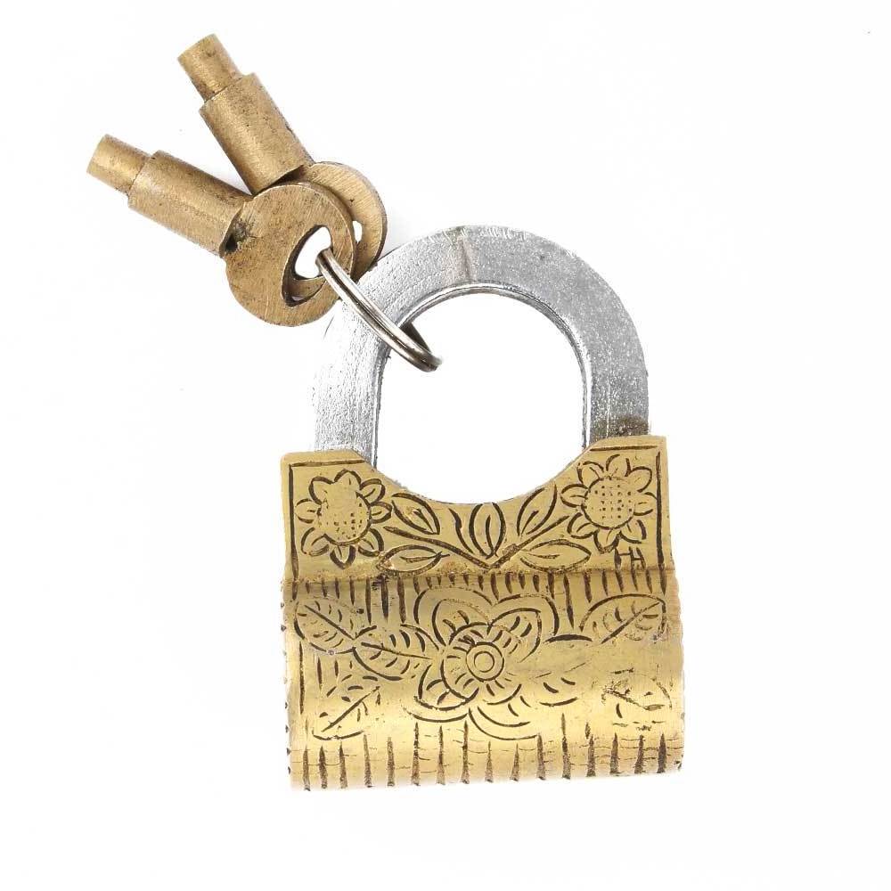 High Quality Handmade Brass Floral Design Handcuff Lock With 2 Key Main Door Cabinet Door Modern Security Lock LC-57 Wholesale