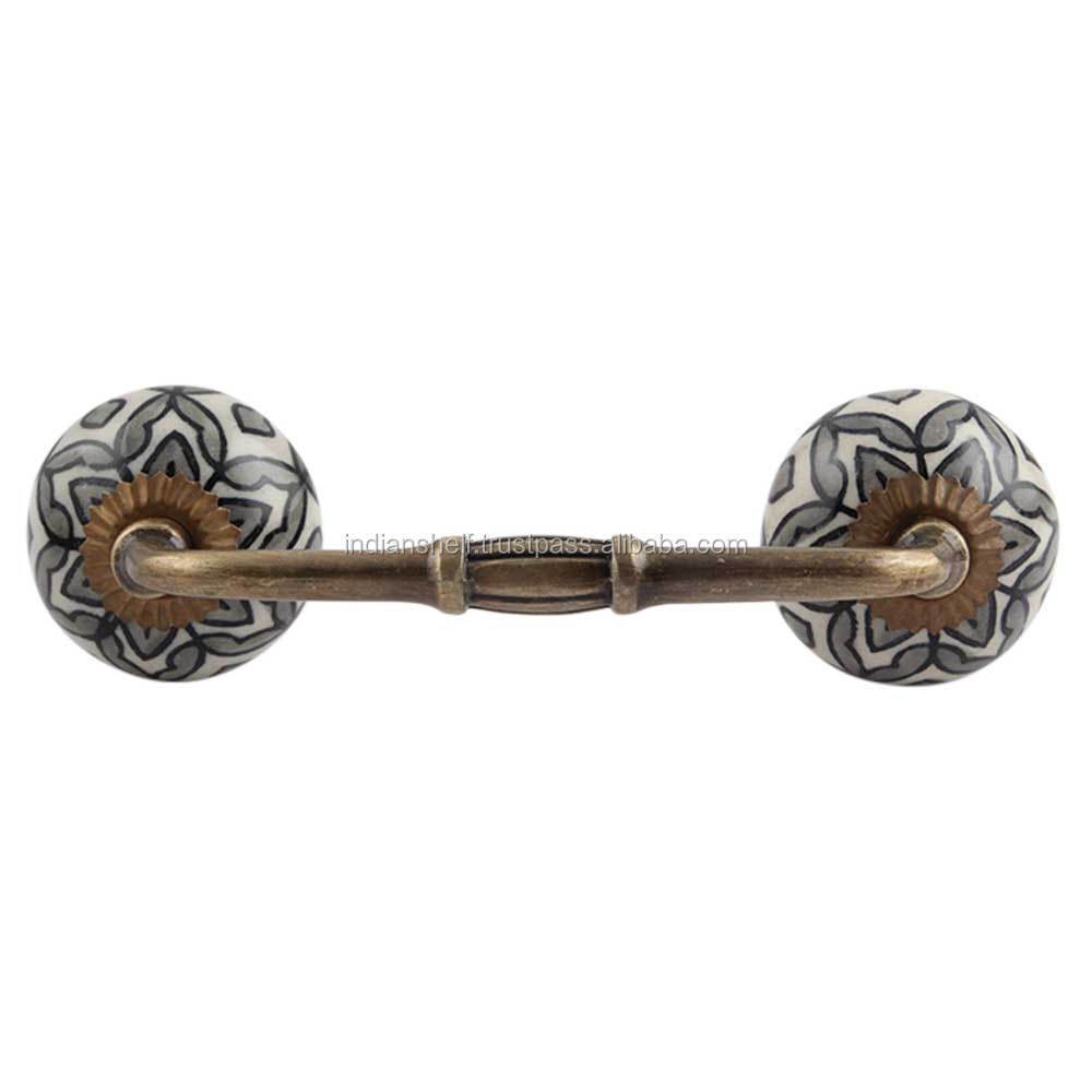 Handmade Bulk Traditional Grey Ceramic Bridge Door Handles Home Decor Cabinet Pulls For Kitchen 4 Inches New Design BH-35