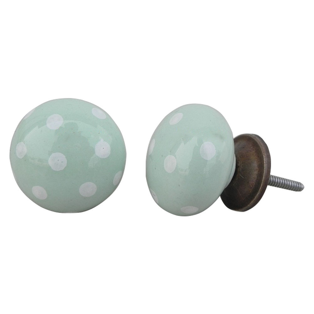 Handmade Green Cabinet Knobs Polka Dot Wardrobe Knobs and Pulls White Dot Furniture Hardware DCK-77 Wholesale