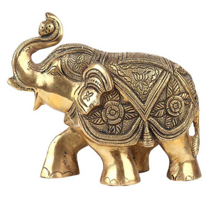 Handmade Golden Brass Trunk Up Elephant For Home Decoration Sculptures Figurine Statue Statement Pieces Decor Gift Items