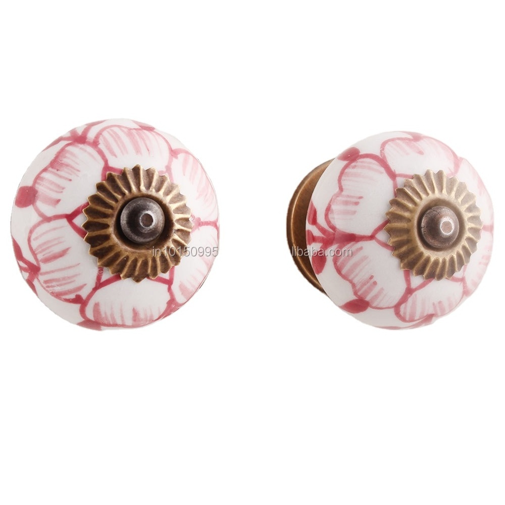 Wholesale Ceramic Kids Knobs Cherry Single Hole Pulls Buttercup Handles Door Kitchen Cabinets 3.81 cm CK-405