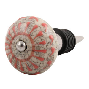 Handmade Decorative Peach Wheel Crackle Ceramic Wine Stopper Tin Sealer Bottle Stopper Champagne Stopper WBS-507