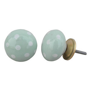 Handmade Green Cabinet Knobs Polka Dot Wardrobe Knobs and Pulls White Dot Furniture Hardware DCK-77 Wholesale