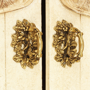 Handmade Bulk Golden Brass Door Handle Home Decor Main Door Leaves Design Wardrobe Cabinet Pulls for Kitchen Bedroom